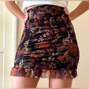 Free People Romi Mesh Ruffle Floral Mini Skirt (XS)